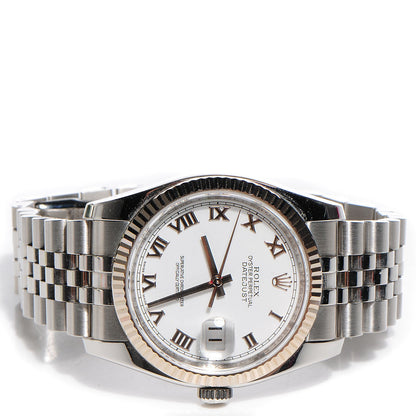 Rolex Stainless Steel 18K White Gold 36mm Oyster Perpetual Datejust Watch White Roman 116234 3 of 9