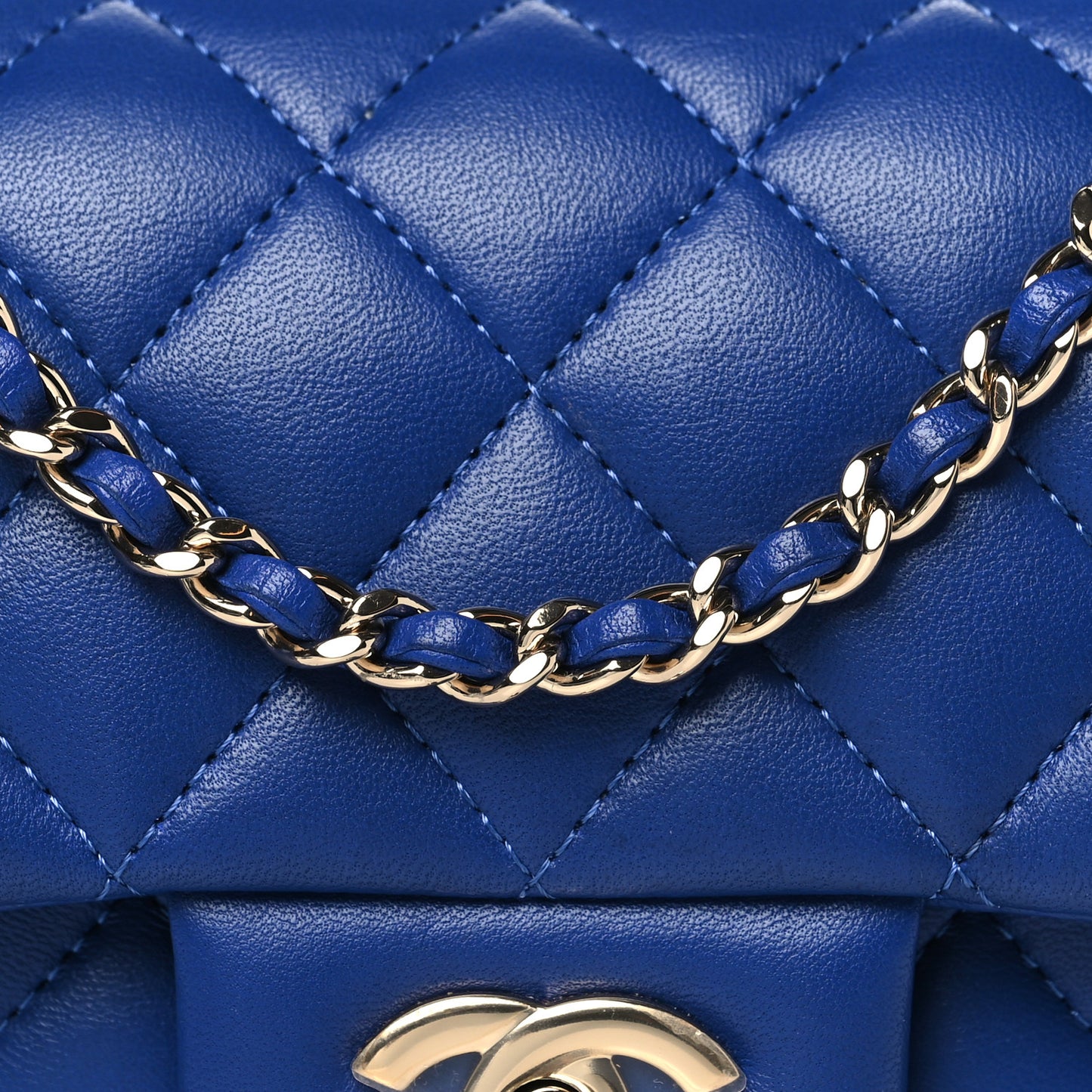 Lambskin Quilted Mini Top Handle Rectangular Flap Blue