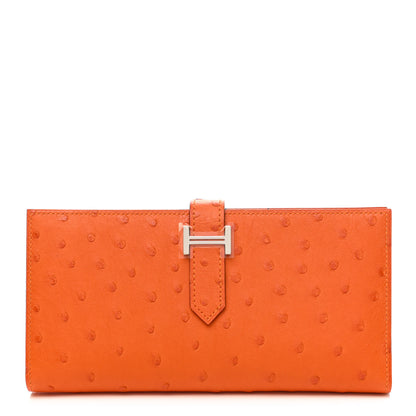 Hermes Ostrich Bearn Gusset Wallet Orange 1 of 7