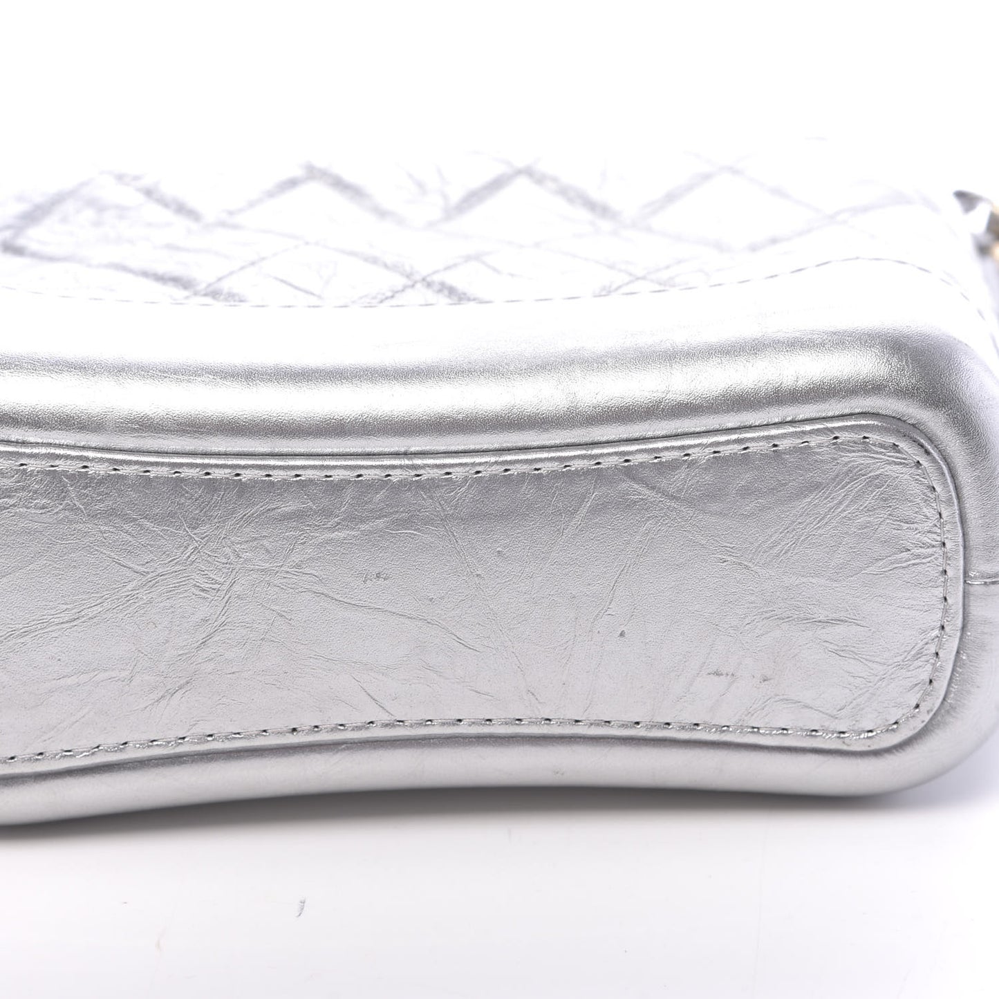 Metallic Aged Calfskin Quilted Small Gabrielle Hobo Silver
