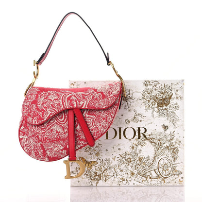 Christian Dior Canvas Reverse Embroidered Toile De Jouy Saddle Bag Red 10 of 10