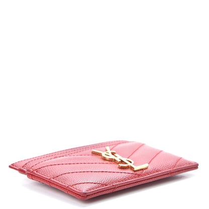 Saint Laurent Grain De Poudre Matelasse Chevron Monogram Credit Card Case New Red 4 of 11