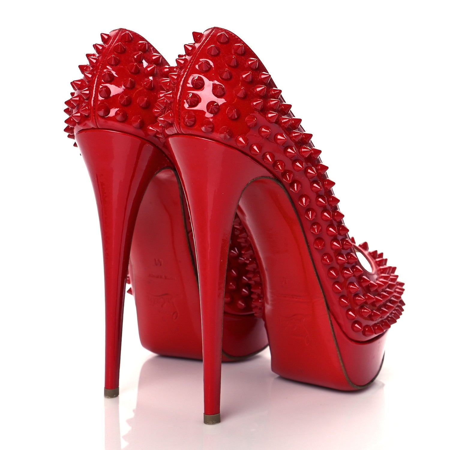 Christian Louboutin Patent Lady Peep Spikes VIP 150 Pumps 41 Red 4 of 10