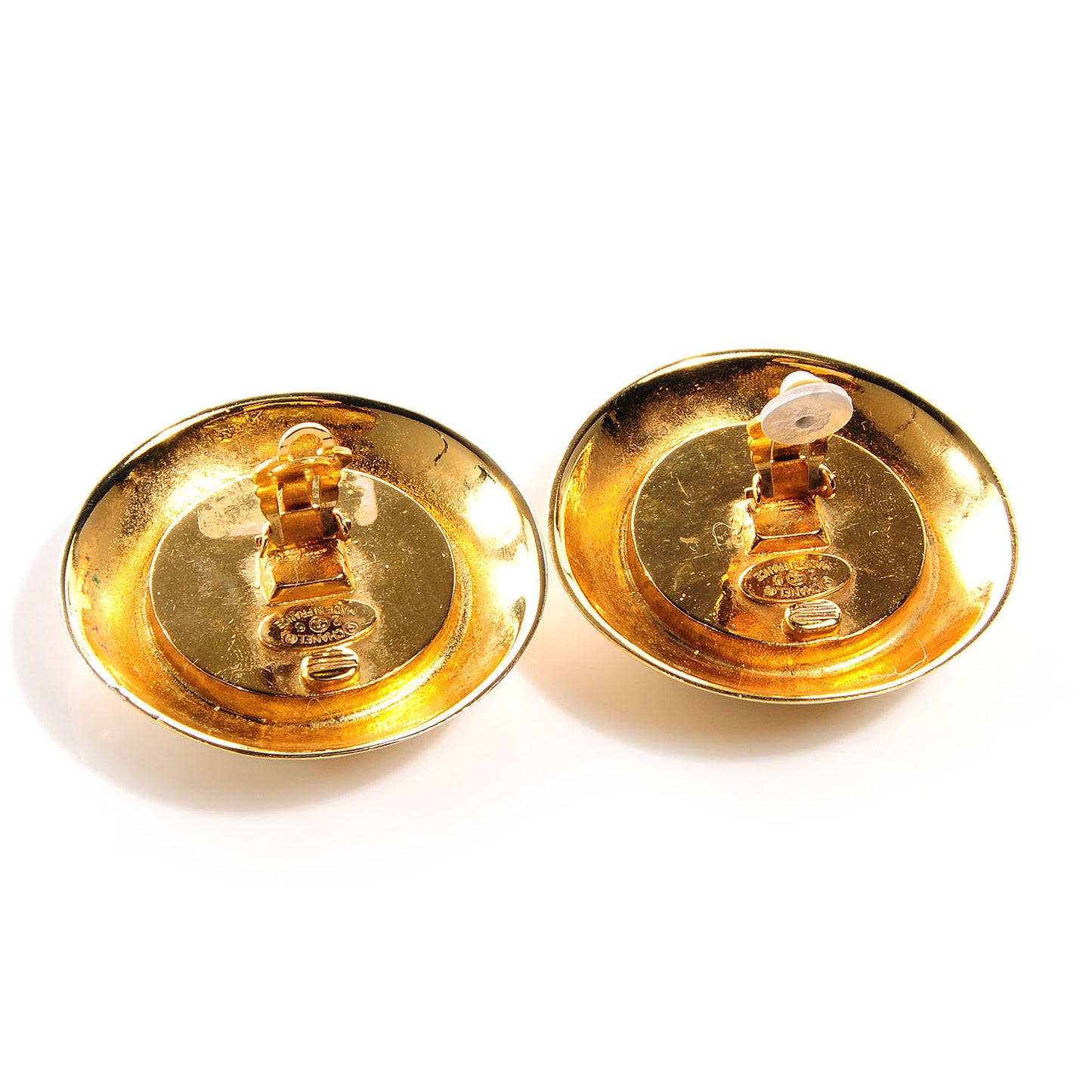 Metal CC Clip On Earrings Black and Gold