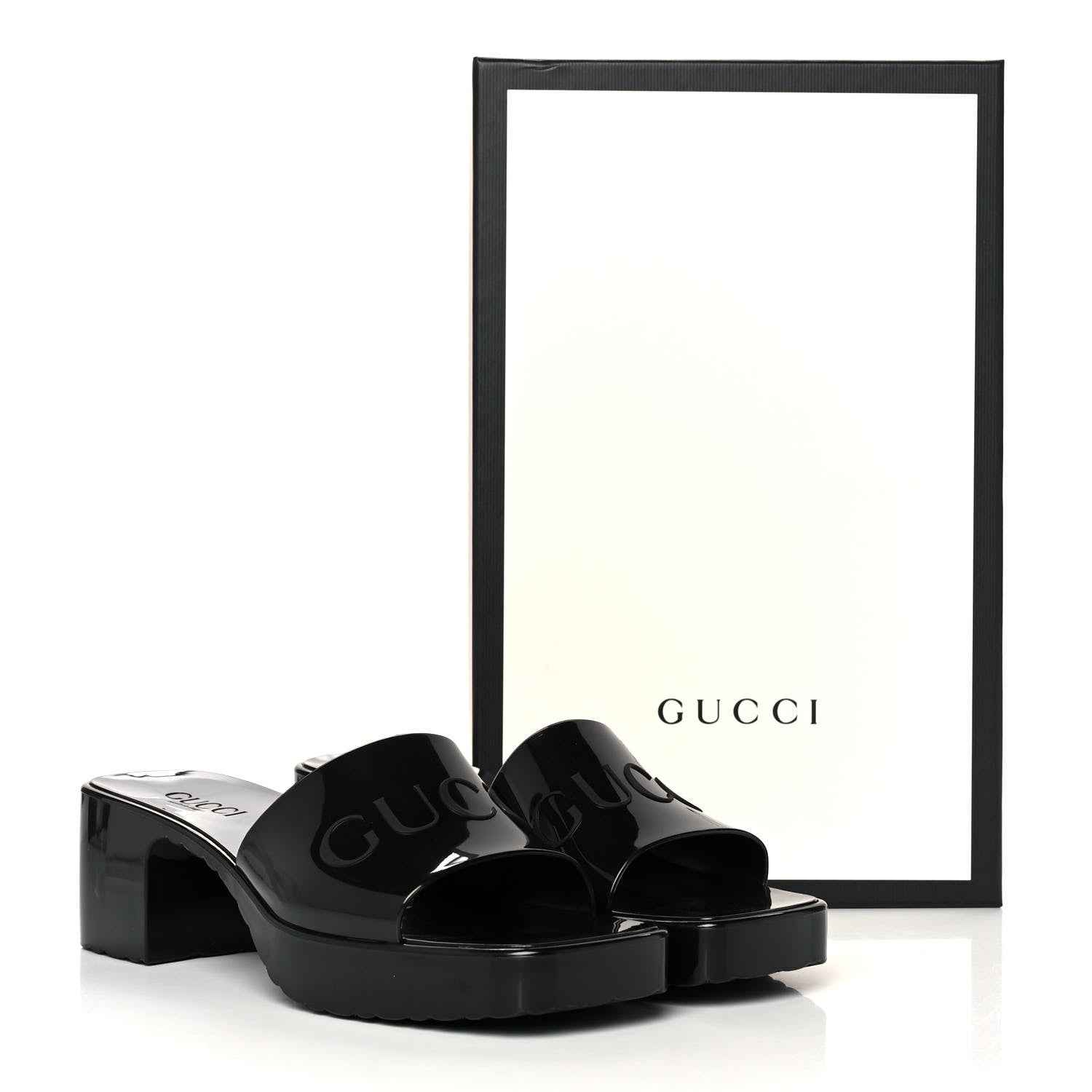 Gucci Rubber Gucci Logo Womens Platform 20/60mm Slide Sandals 37 Black 10 of 10