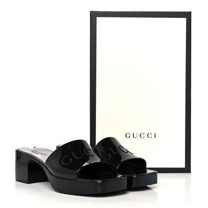 Gucci Rubber Gucci Logo Womens Platform 20/60mm Slide Sandals 37 Black 10 of 10