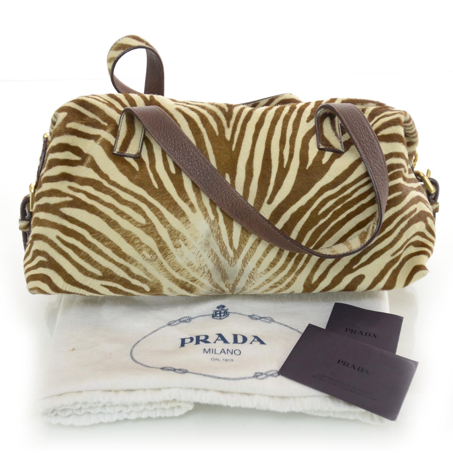 Prada Calf Hair Zebra Print Shoulder Bag White Bruciato 3 of 9