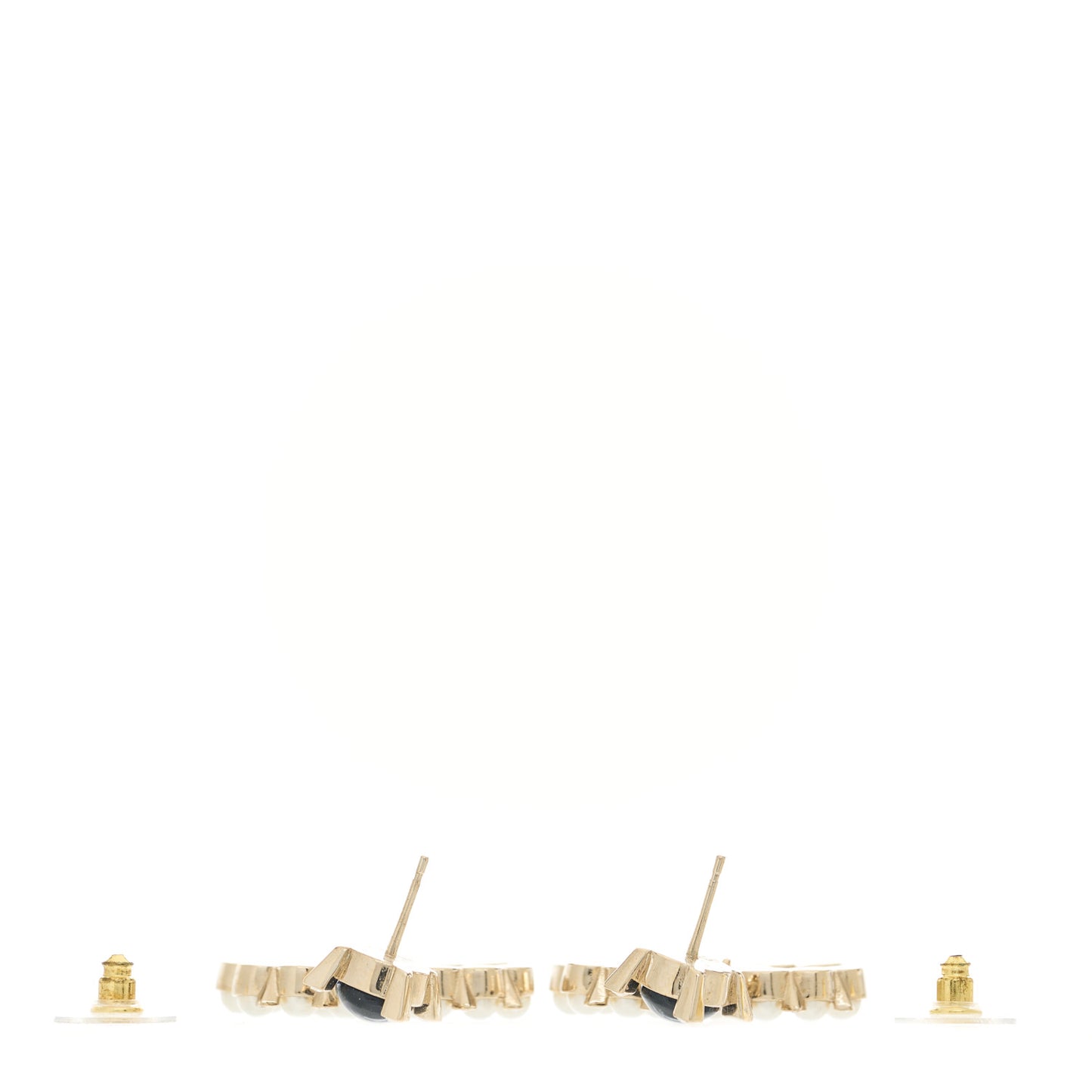 Resin Crystal Pearl CC Drop Earrings Black Gold