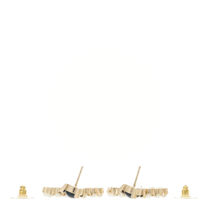 Chanel Resin Crystal Pearl CC Drop Earrings Black Gold 3 of 5