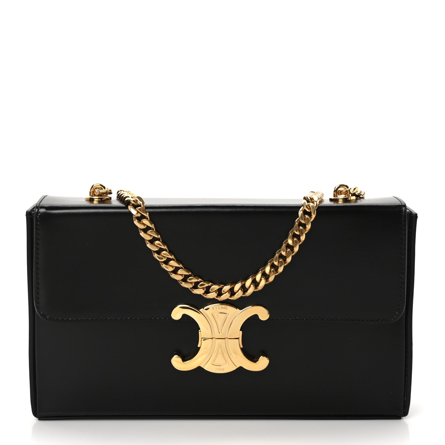 Celine Shiny Calfskin Triomphe Chain Box Bag Black 1 of 9