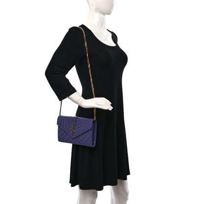 Saint Laurent Grain De Poudre Mixed Matelasse Triquilt Monogram Chain Wallet Mauve 2 of 10