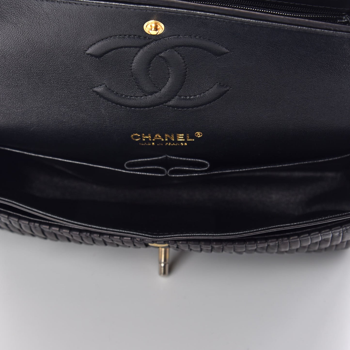 Calfskin Coco Pleats Medium Double Flap Black
