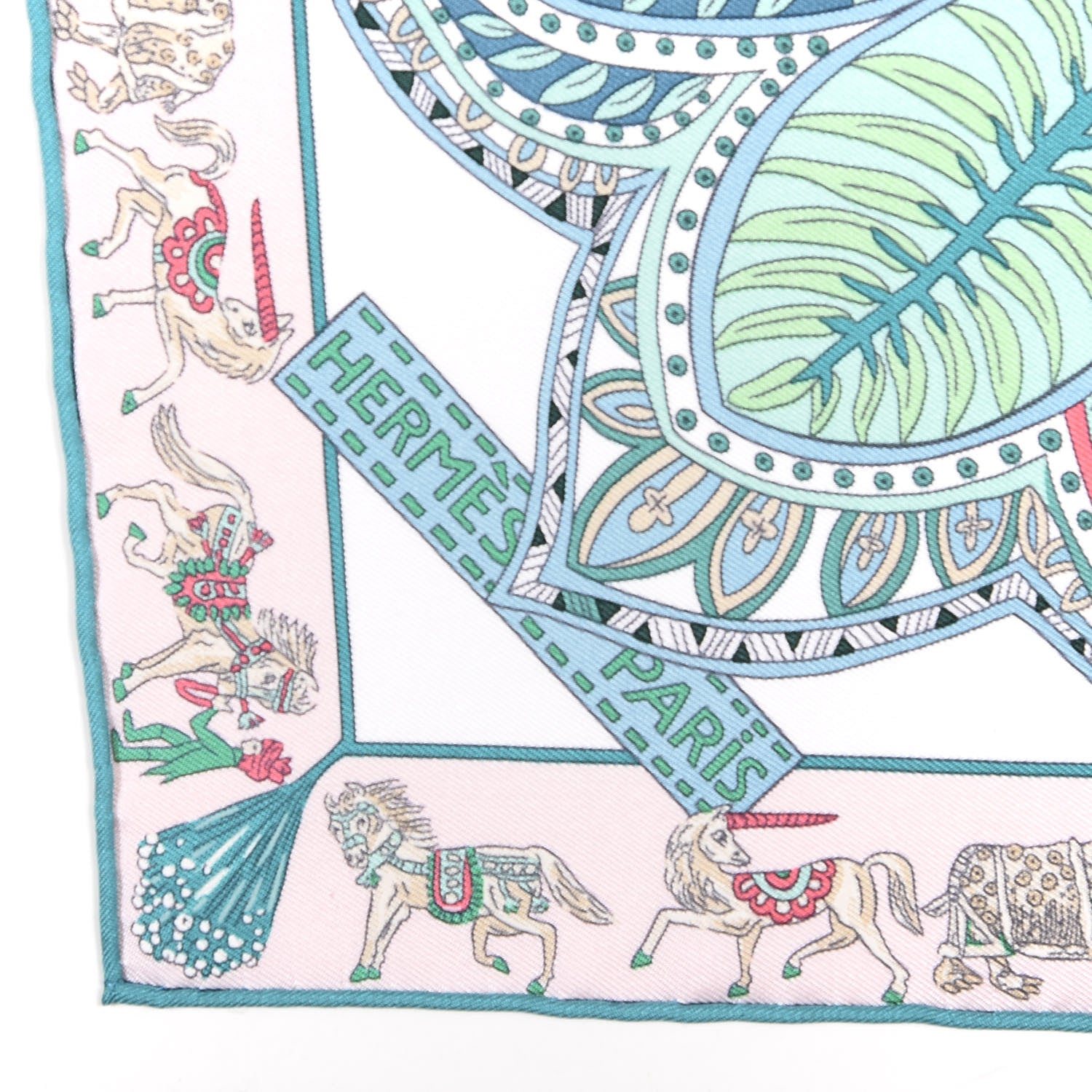 Hermes Silk Le Jardin De La Maharani Scarf 90 Blanc Vert Rose Pale 2 of 2