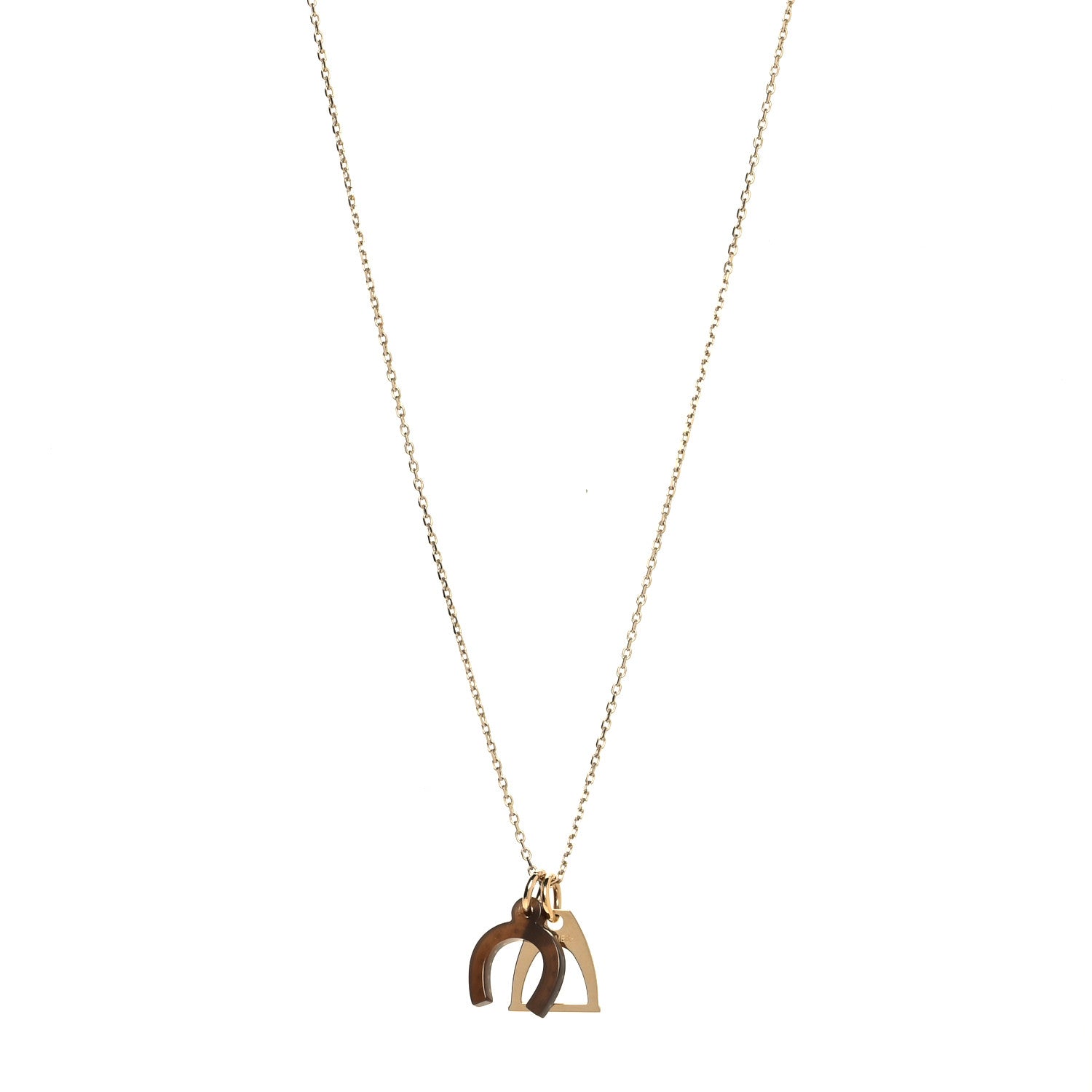 Hermes Permabrass Buffalo Horn Amulette Equestre PM Pendant Necklace Gold 1 of 6