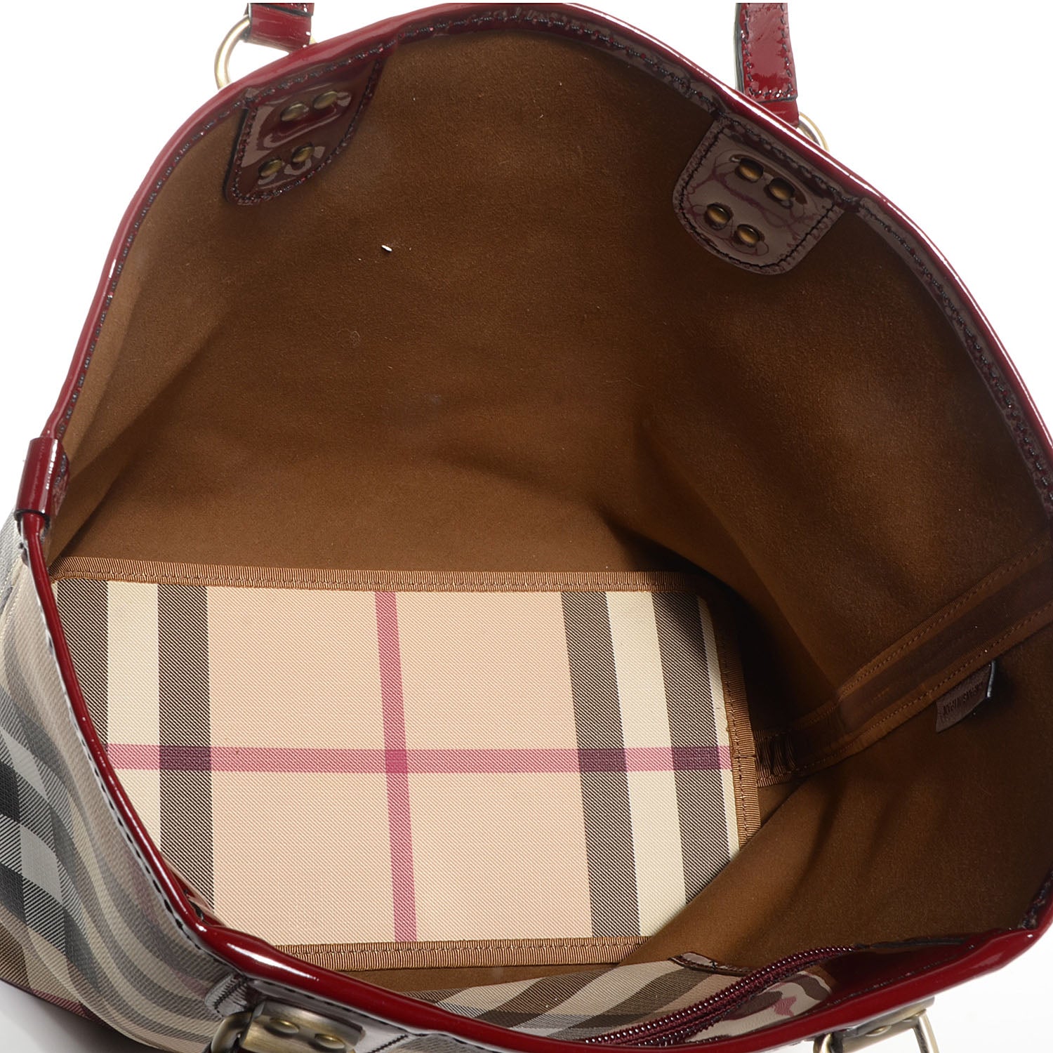 Burberry Patent Trim Small Nova Check Tote Red 5 of 10