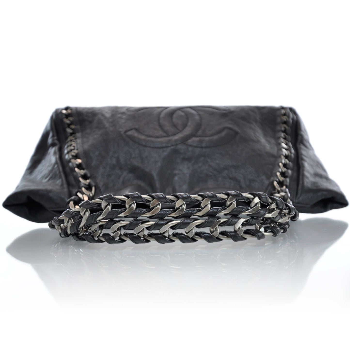 Leather Large Modern Chain Tote Black