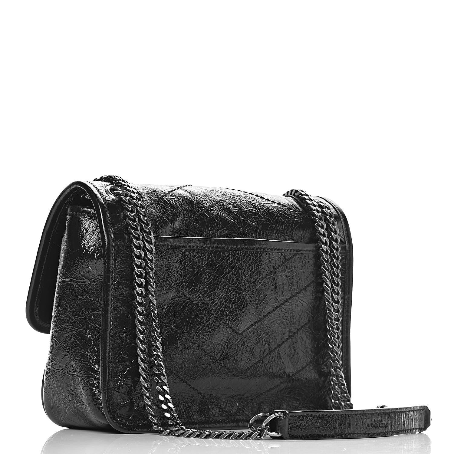 Saint Laurent Crinkled Calfskin Matelasse Monogram Baby Niki Chain Satchel Black 3 of 10