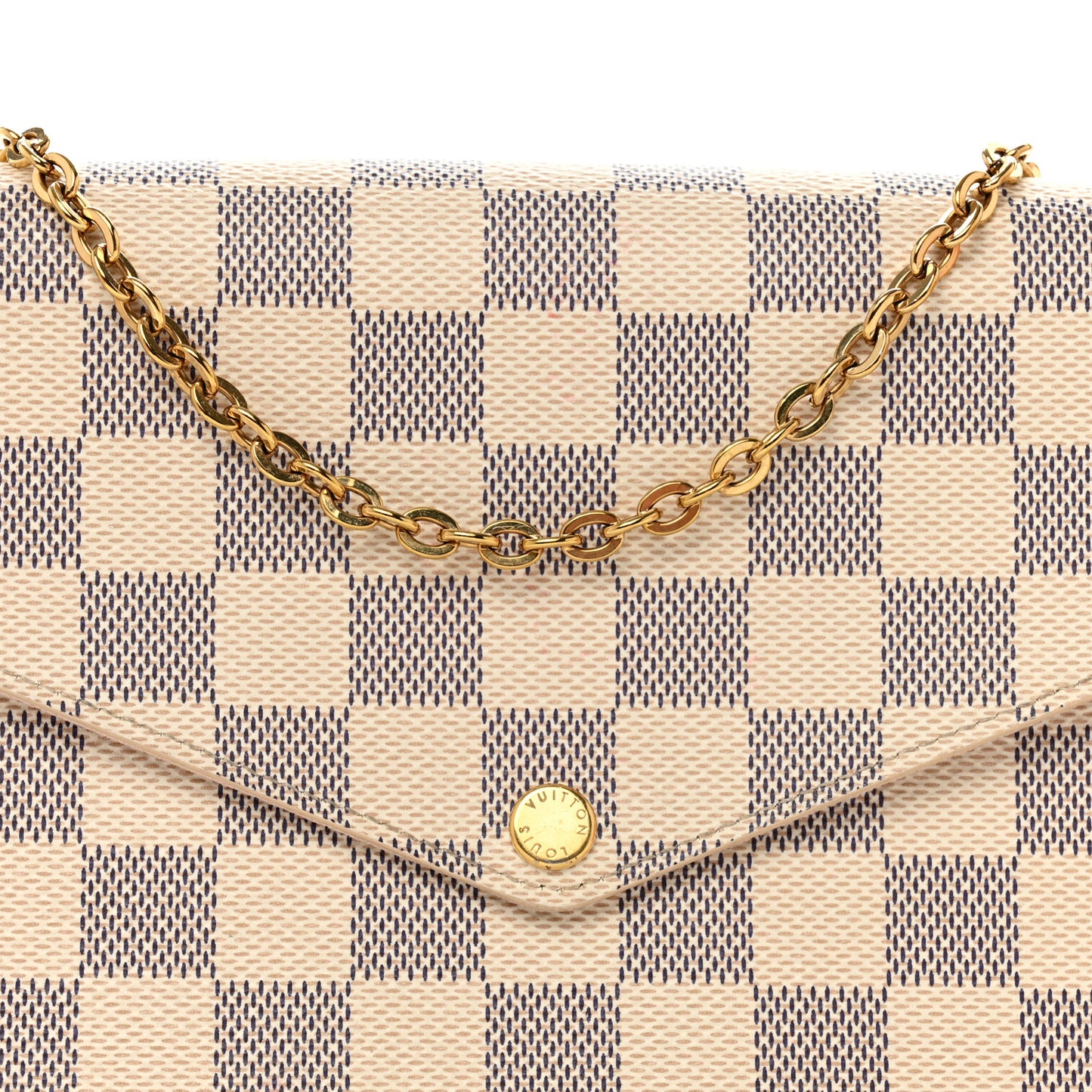 Damier Azur Pochette Felicie Chain Wallet Rose Ballerine