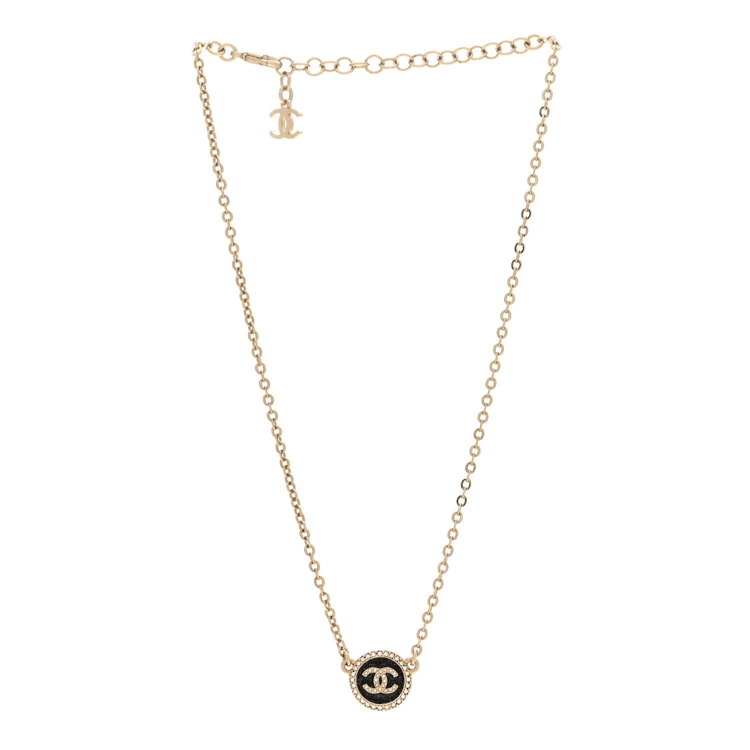 Chanel Metal Resin Crystal CC Necklace Gold Black 3 of 6