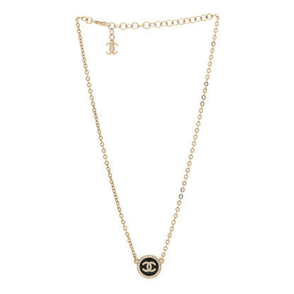 Chanel Metal Resin Crystal CC Necklace Gold Black 3 of 6