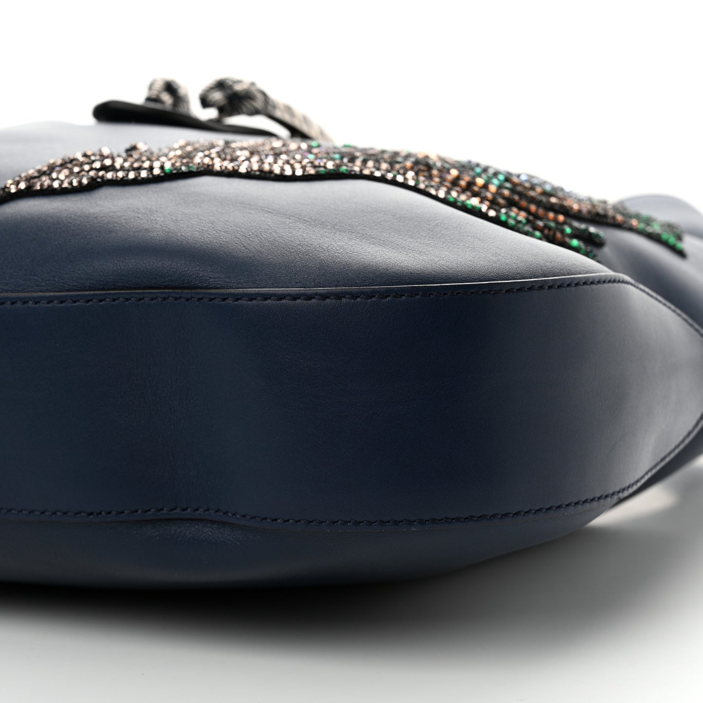 Calfskin Crystal Feather Embroidered Large Dionysus Hobo Dark Blue