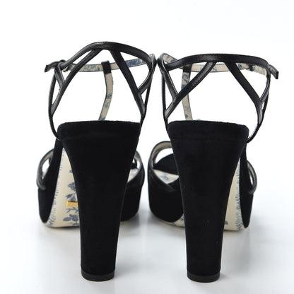 Gucci Velvet Malaga Kid Elias T-Strap Platform High Heel Sandals 38.5 Black 5 of 9