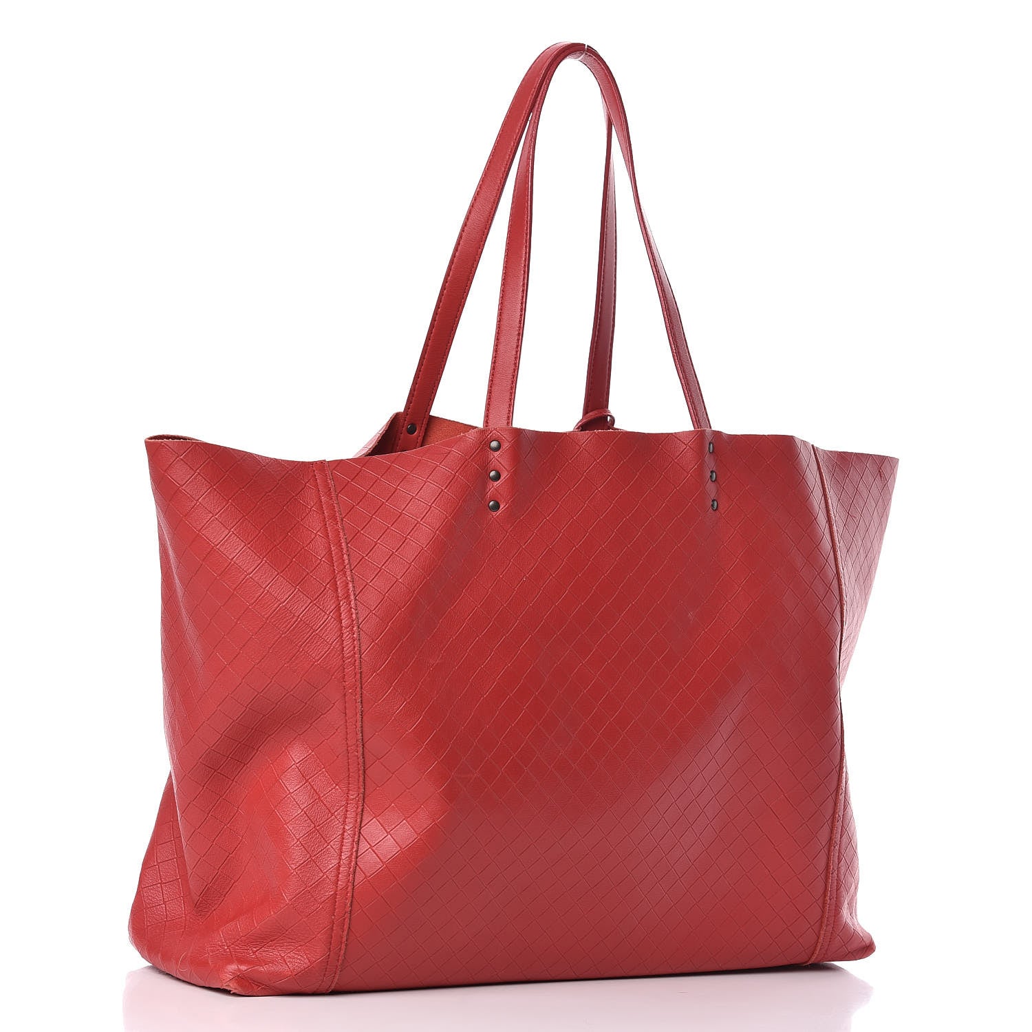 Bottega Veneta Calfskin Intrecciomirage Tote Red 3 of 10