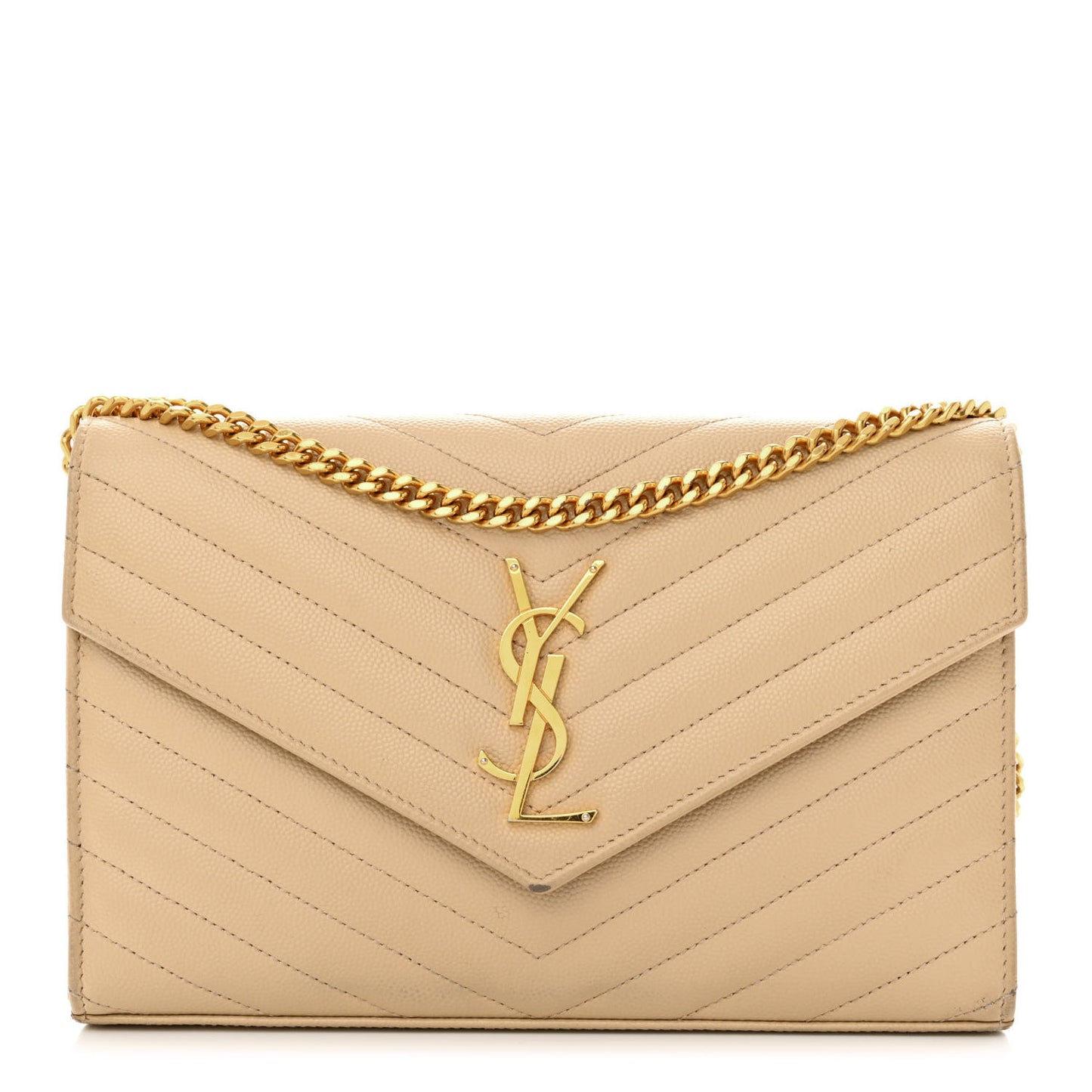 Grain De Poudre Matelasse Chevron Monogram Chain Wallet Dark Beige