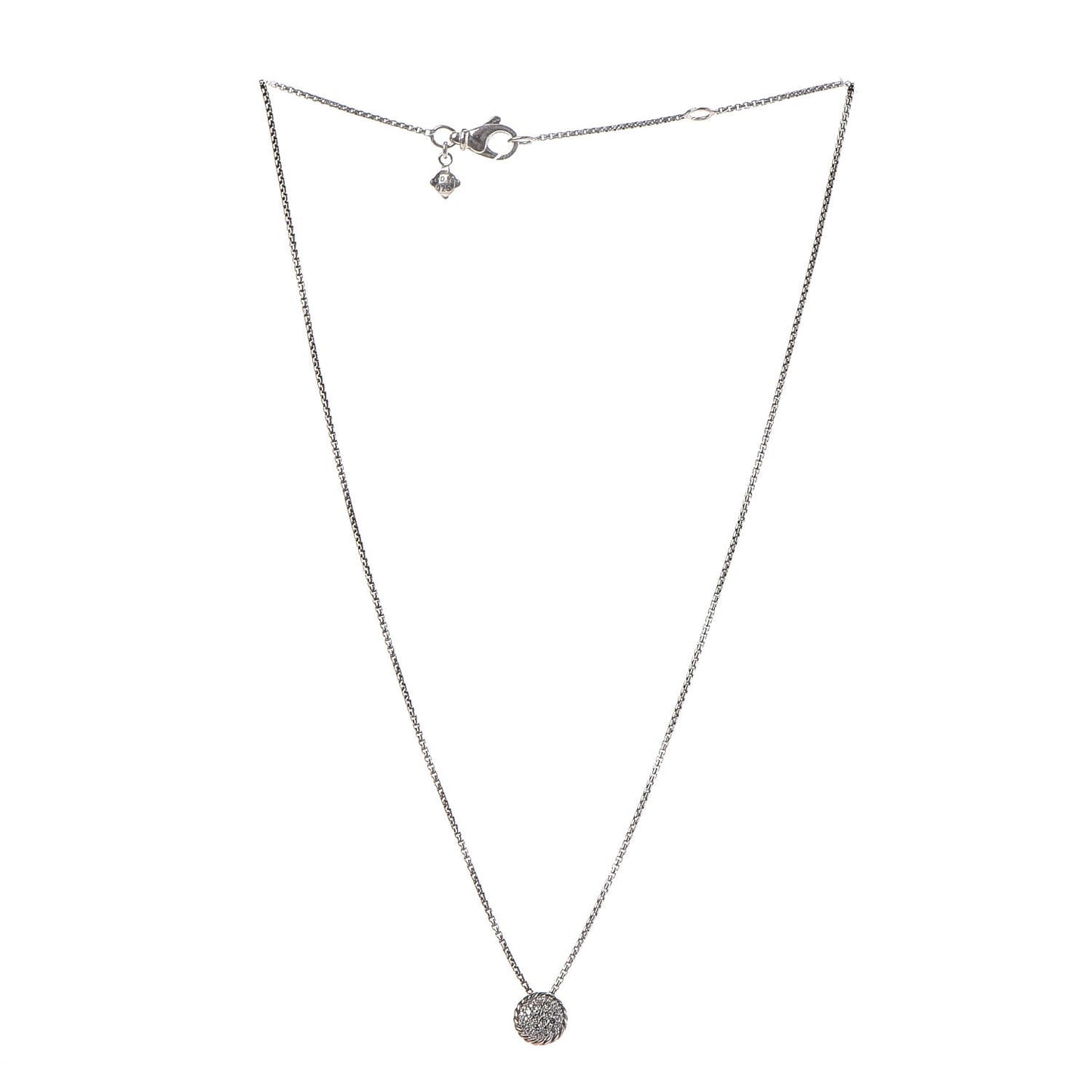 Sterling Silver Diamond 8mm Petite Chatelaine Pave Pendant Necklace