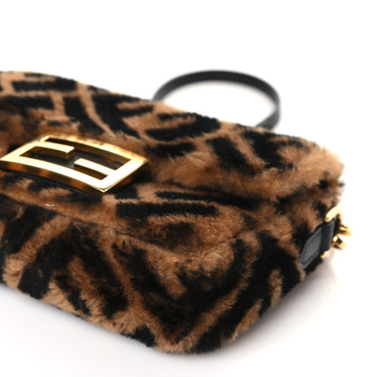Fendi Shearling Vitello Dolce Macro FF 1974 Mini Baguette Tobacco Black 9 of 9