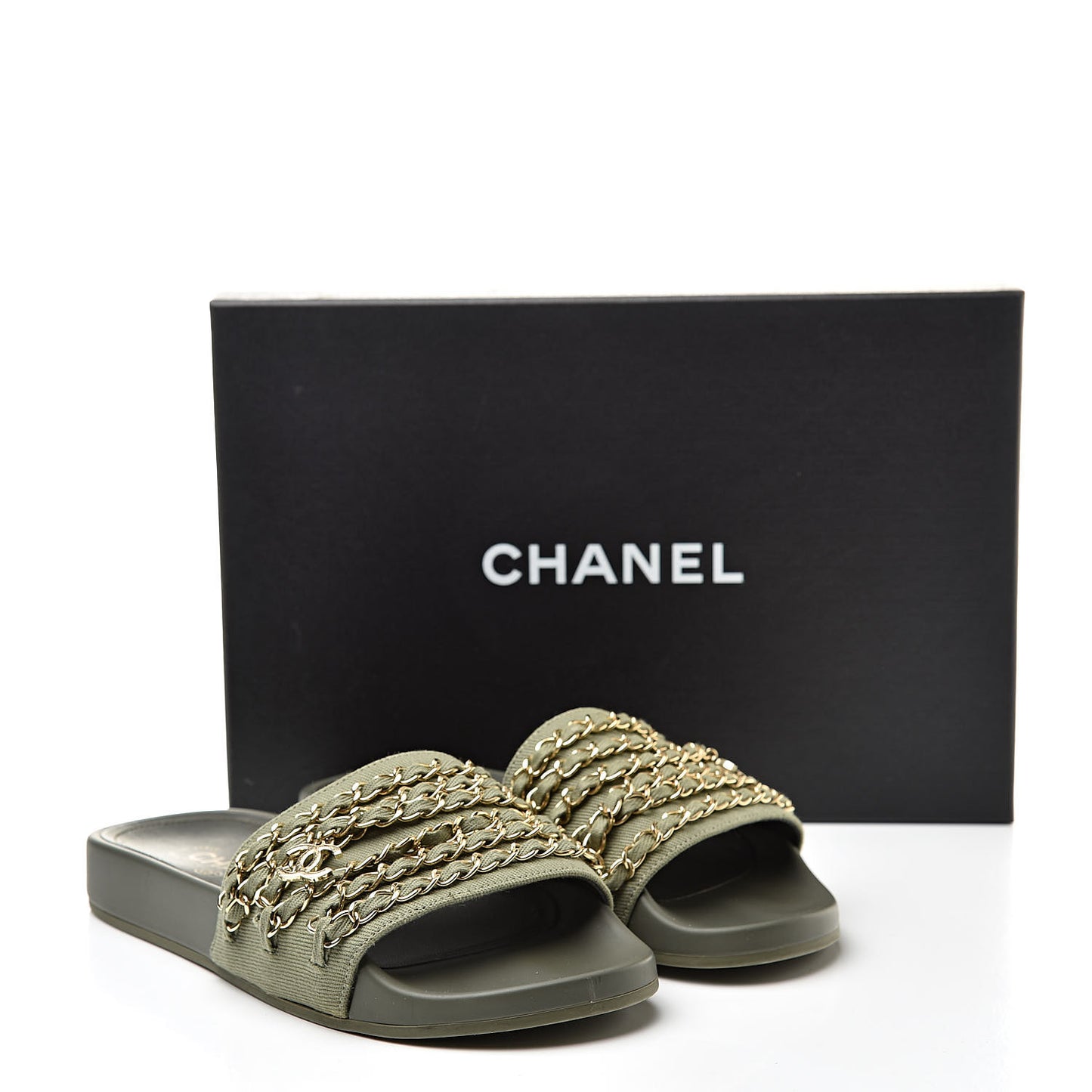 Canvas Chain Flat Sandals 37 Khaki