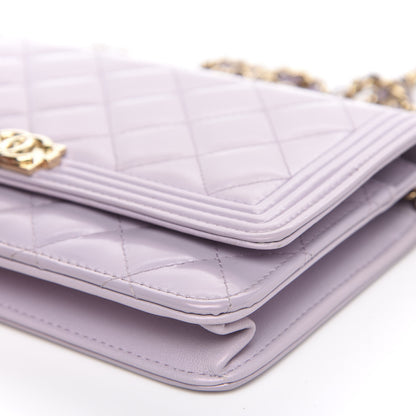 Chanel Patent Calfskin Quilted Boy Wallet On Chain WOC Purple 10 of 14
