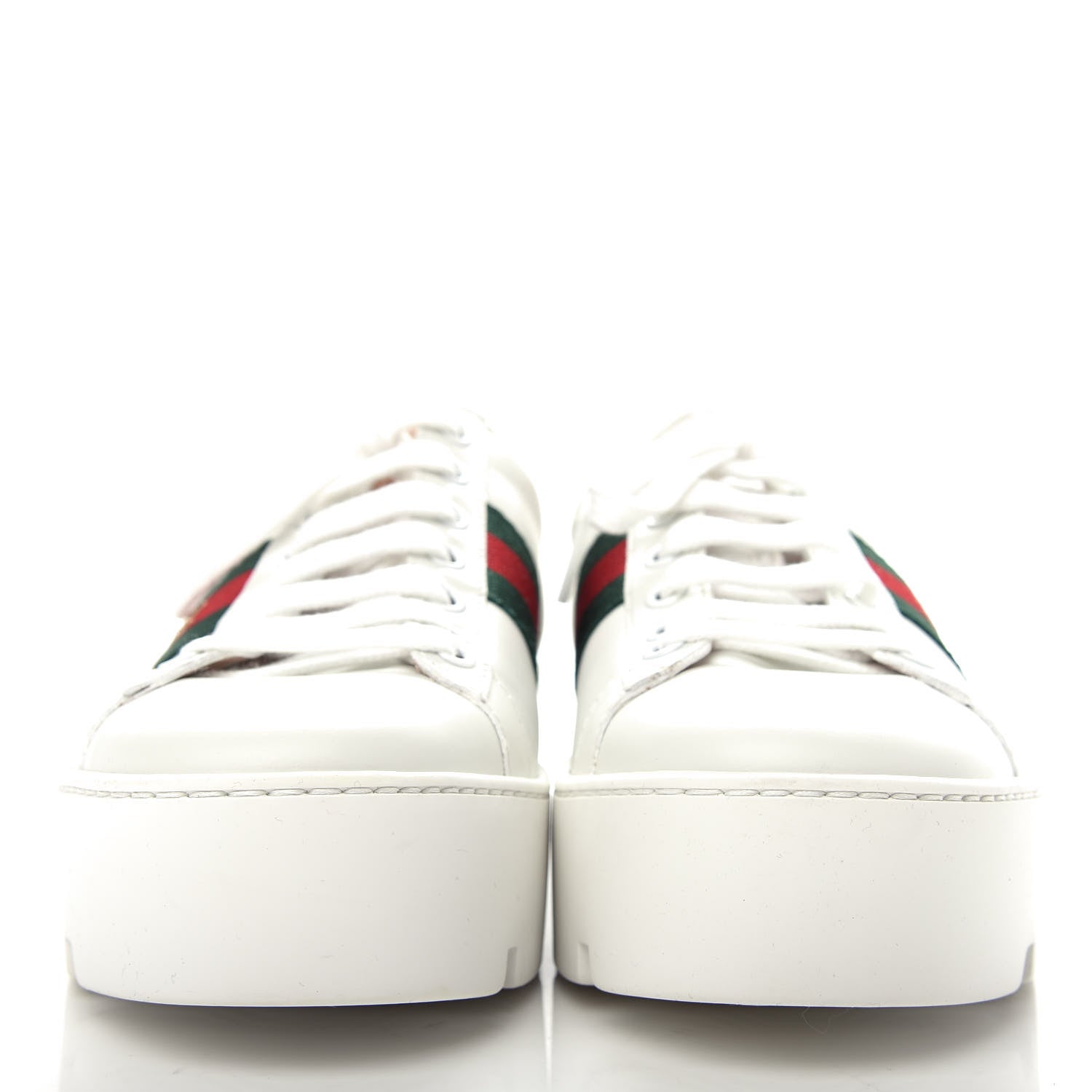 Gucci Calfskin Web Bee Embroidered Womens Ace Platform Sneakers 37 White 2 of 11