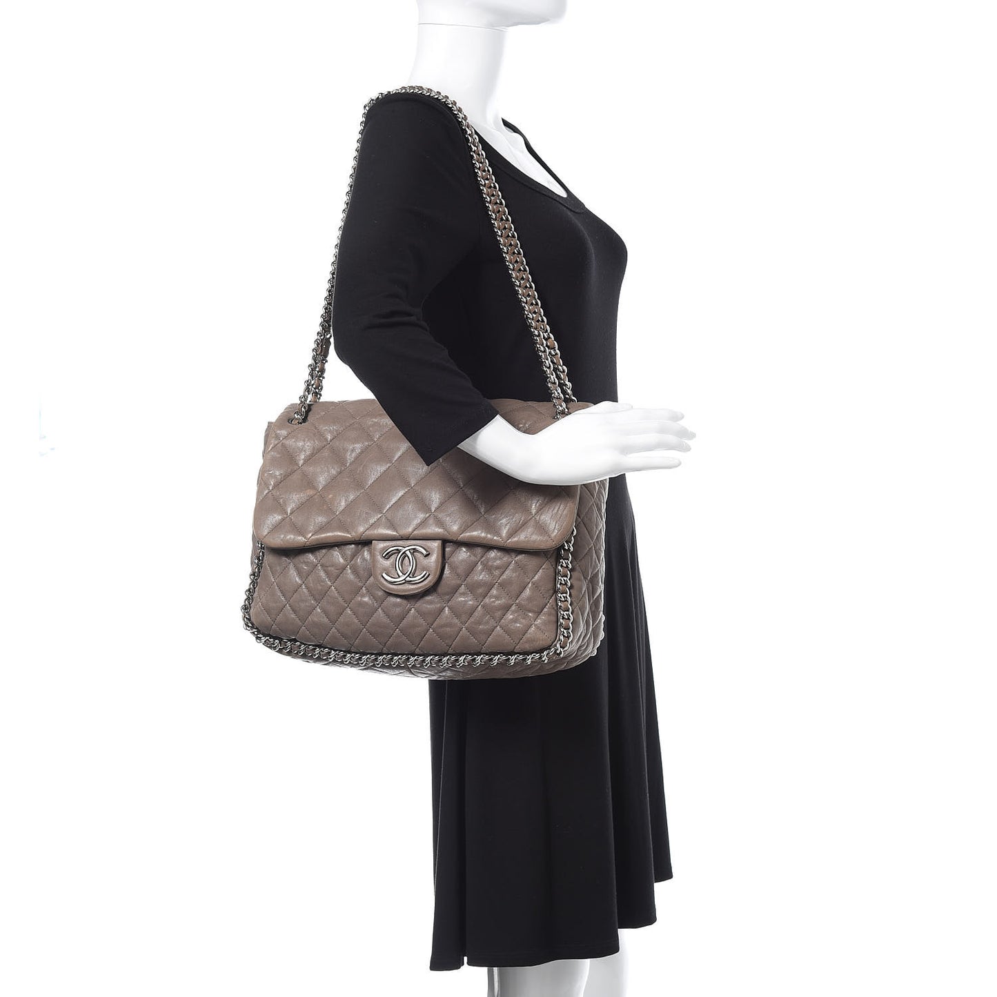 Washed Lambskin Quilted Chain Around Maxi Flap Brown