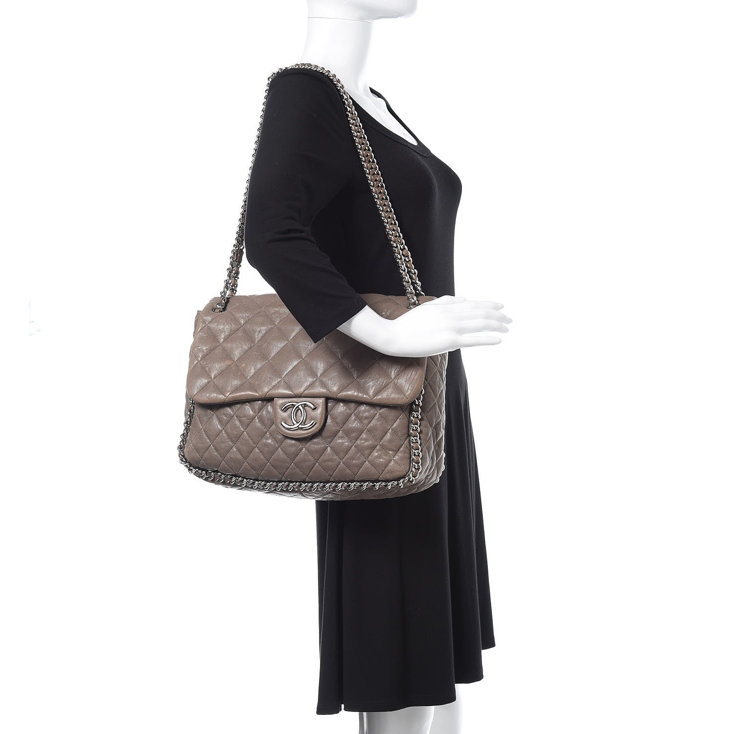 Chanel Washed Lambskin Quilted Chain Around Maxi Flap Brown 2 of 19