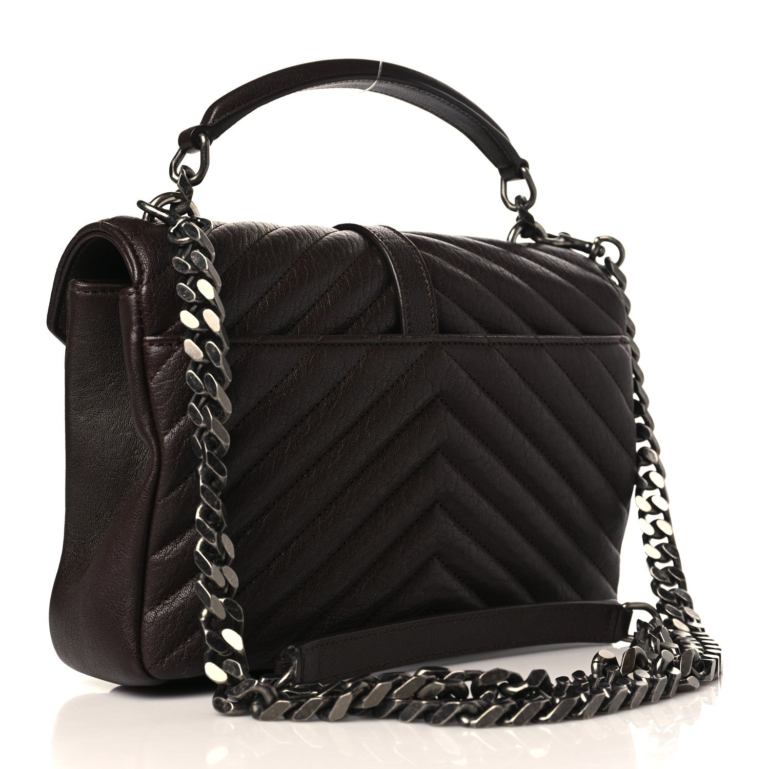 Saint Laurent Sheepskin Matelasse Chevron Monogram Medium College Bag Black Tulip 4 of 10