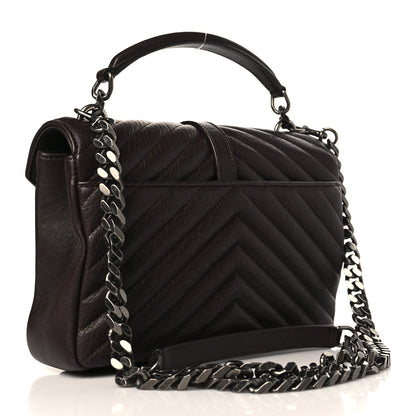 Saint Laurent Sheepskin Matelasse Chevron Monogram Medium College Bag Black Tulip 4 of 10