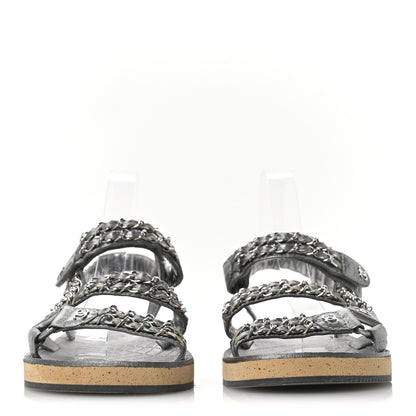 Chanel Metallic Laminated Goatskin Chain Flat Sandals 39 Dark Silver 3 of 8