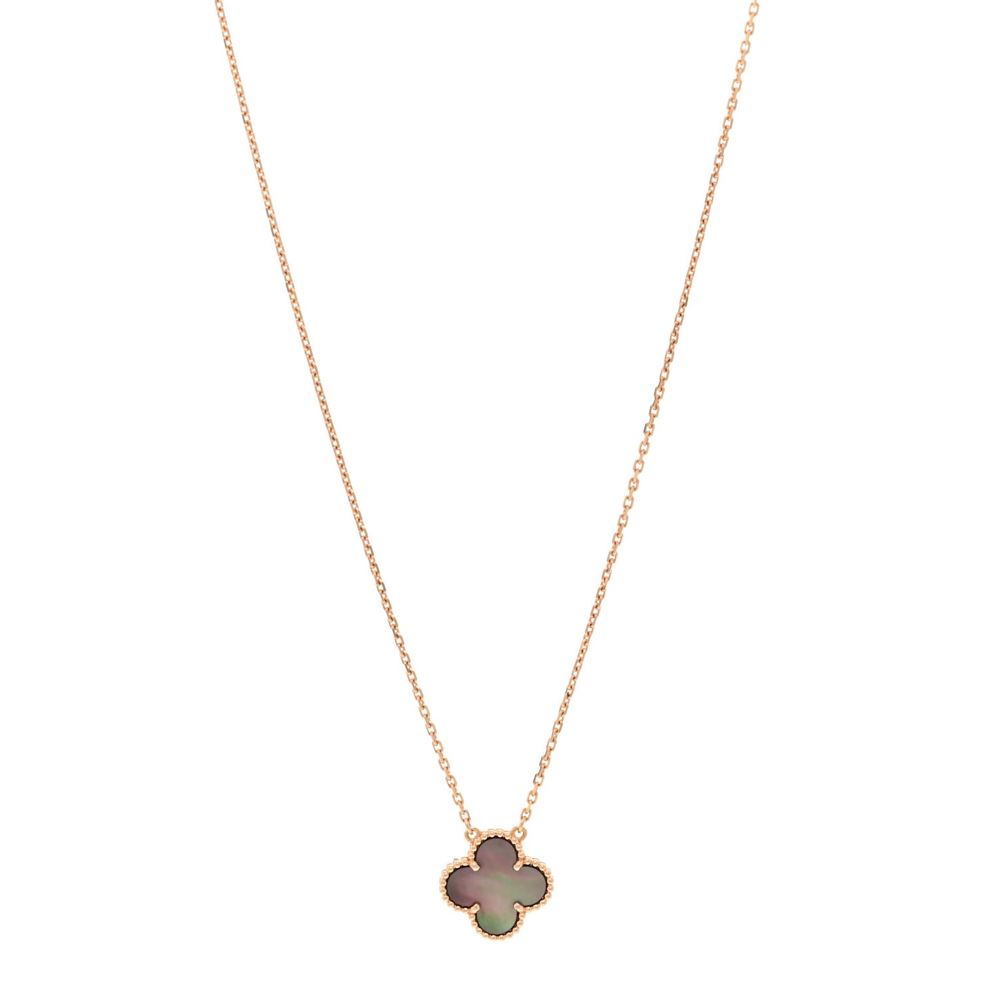 18K Rose Gold Gray Mother of Pearl Vintage Alhambra Pendant Necklace