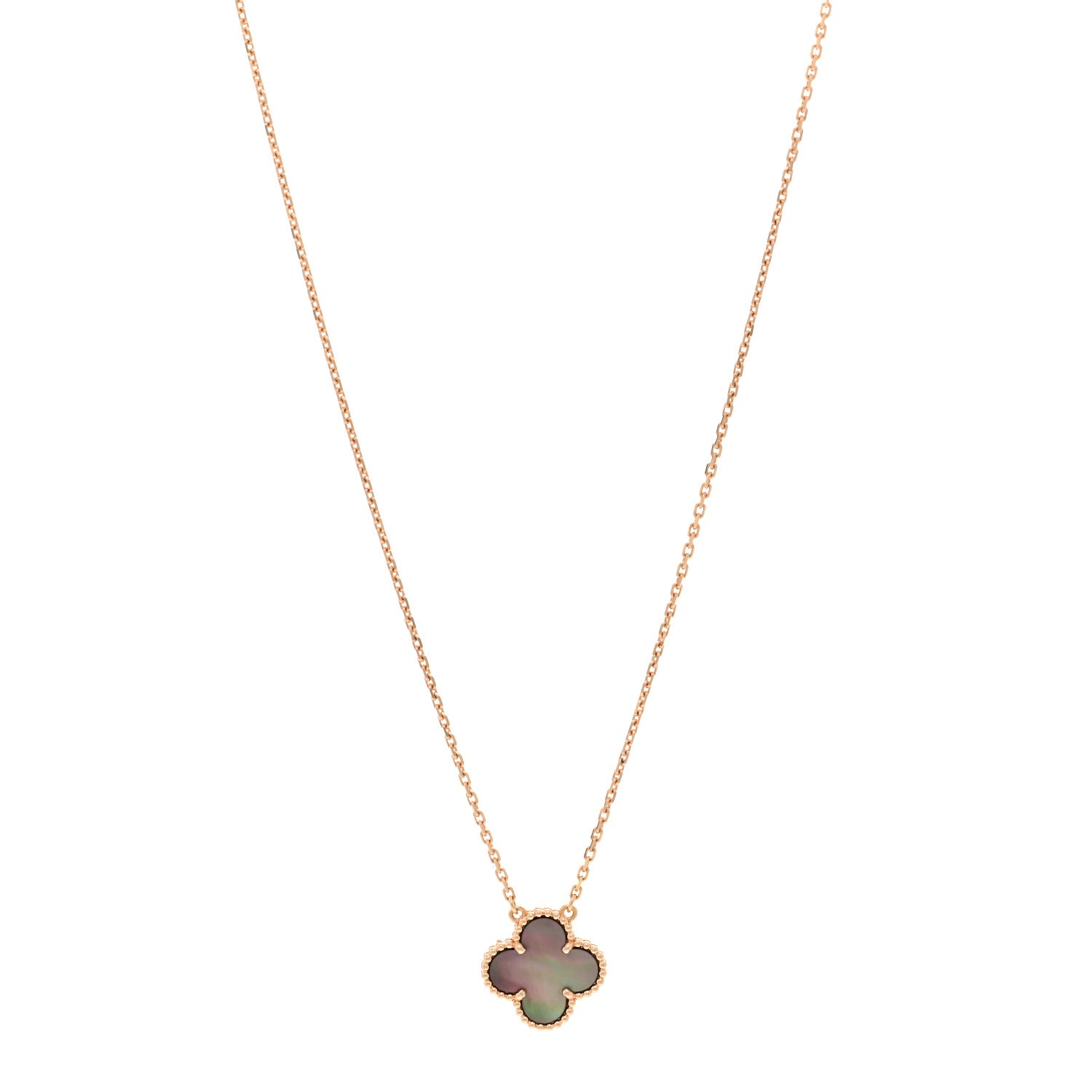 Van Cleef & Arpels 18K Rose Gold Gray Mother of Pearl Vintage Alhambra Pendant Necklace 1 of 6