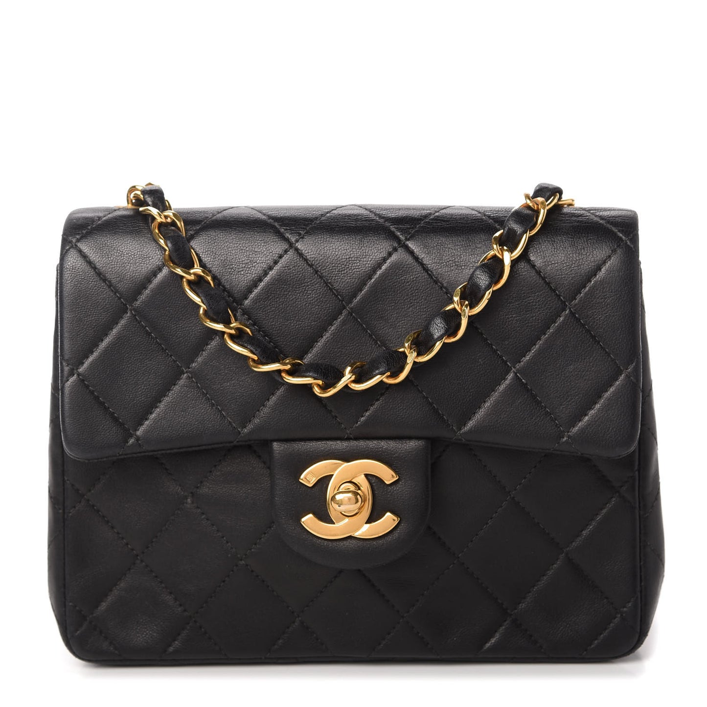 Lambskin Quilted Mini Square Flap Black