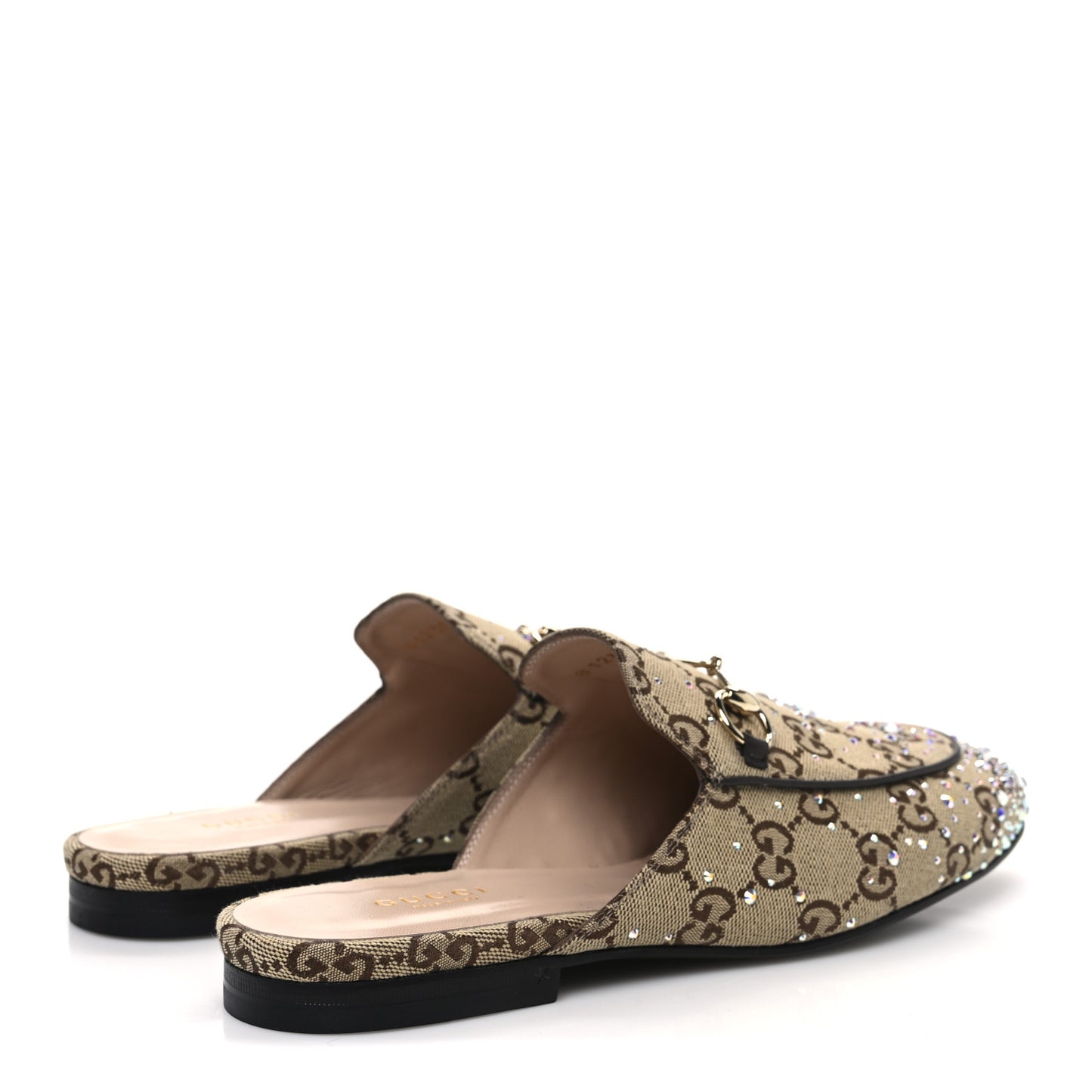 Crystal Canvas GG Monogram Nappa Womens Princetown Slippers 38 Beige Ebony New Acero