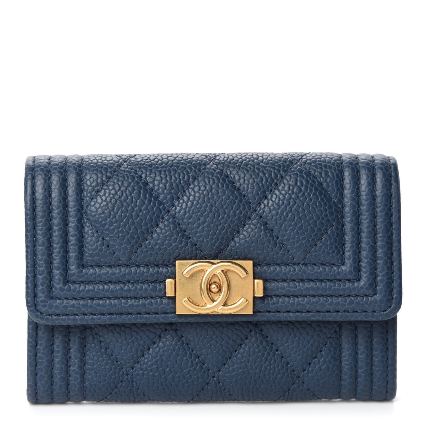 Caviar Quilted Boy Flap Card Holder Blue