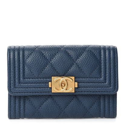Chanel Caviar Quilted Boy Flap Card Holder Blue 1 of 8