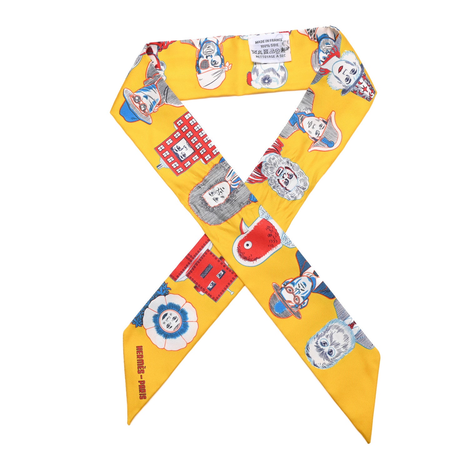 Hermes Silk Dress Code Twilly Jaune Vif Rouge White 1797571