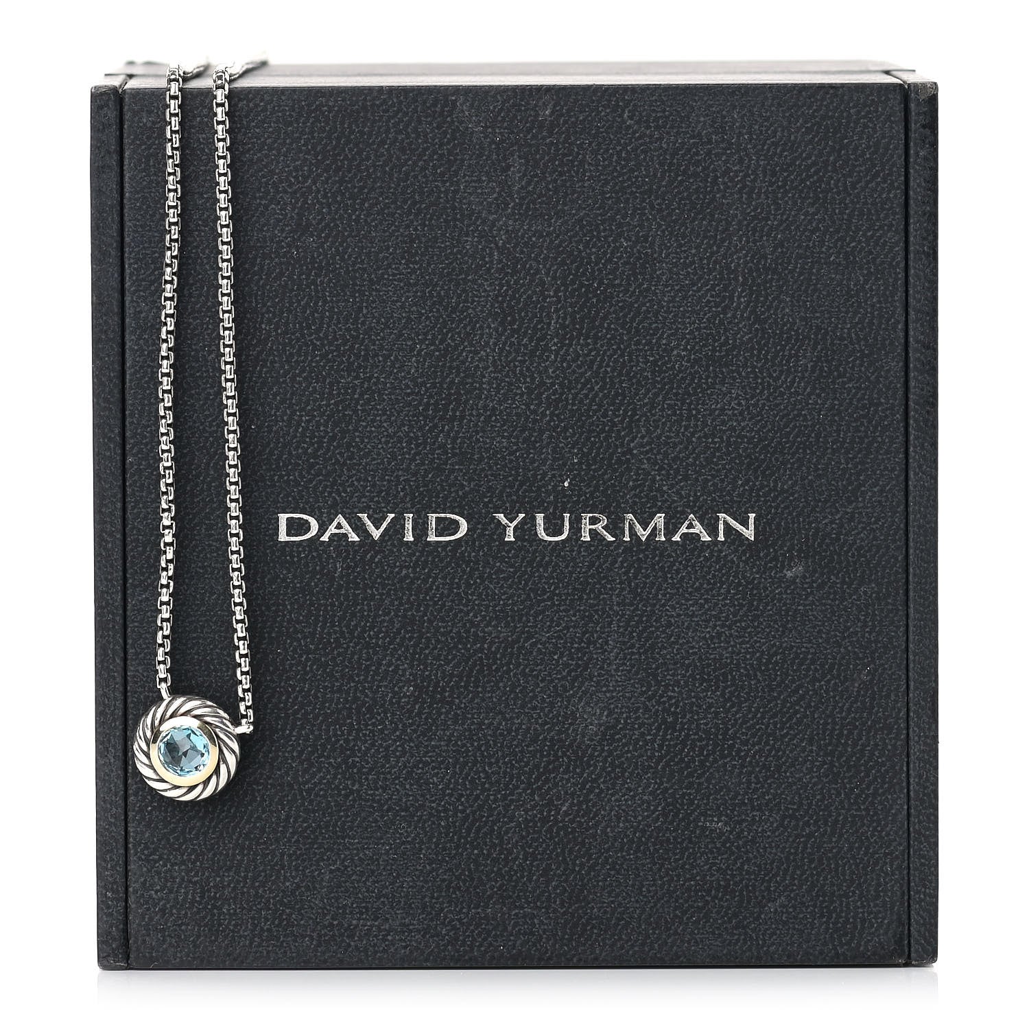 David Yurman Sterling Silver 14K Yellow Gold Blue Topaz 12mm Cookie Pendant Necklace 5 of 5