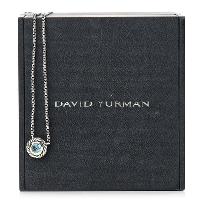 David Yurman Sterling Silver 14K Yellow Gold Blue Topaz 12mm Cookie Pendant Necklace 5 of 5