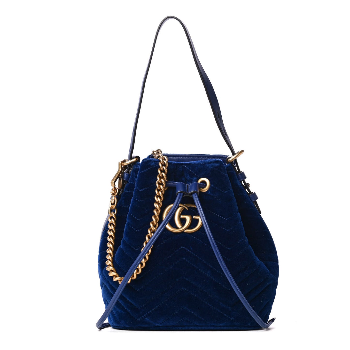 Velvet Matelasse GG Marmont Bucket Bag Cobalt Blue