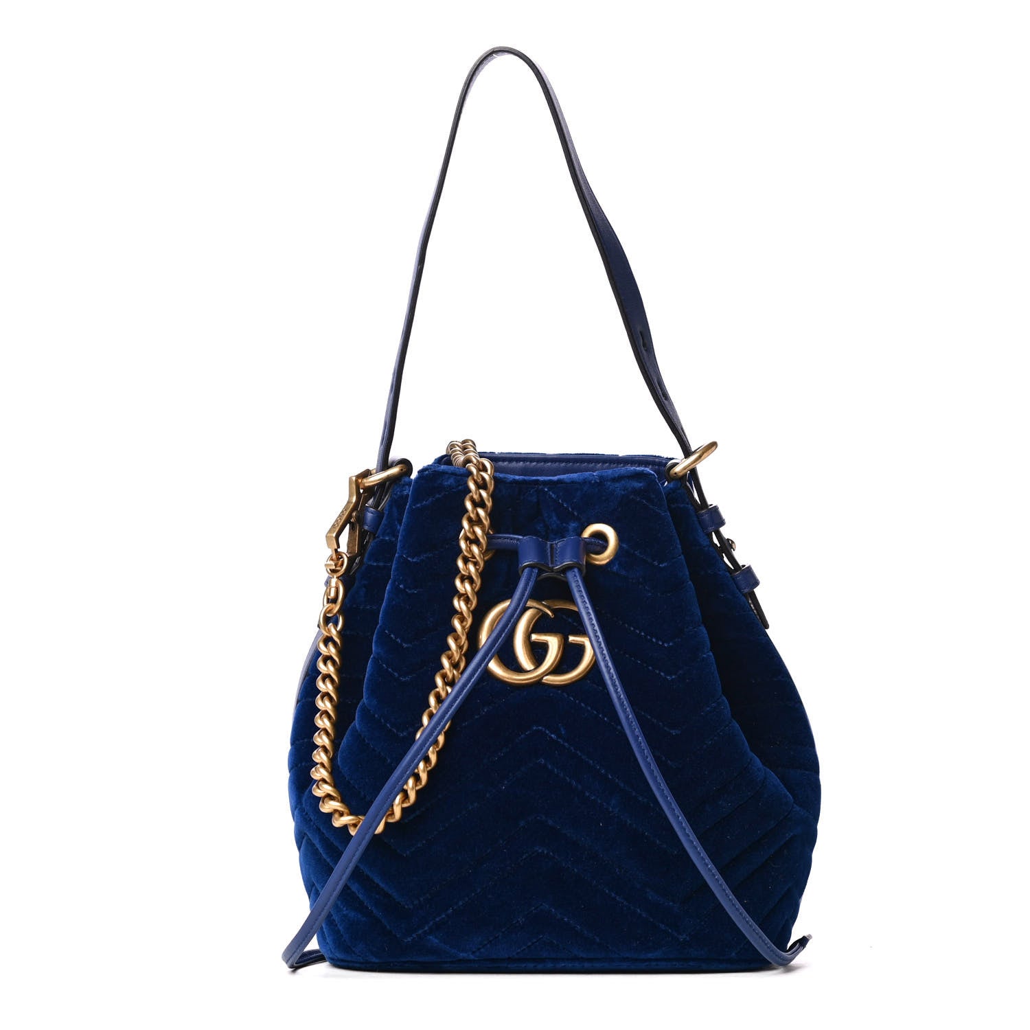 Gucci Velvet Matelasse GG Marmont Bucket Bag Cobalt Blue 1 of 4
