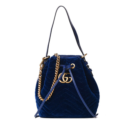 Gucci Velvet Matelasse GG Marmont Bucket Bag Cobalt Blue 1 of 4